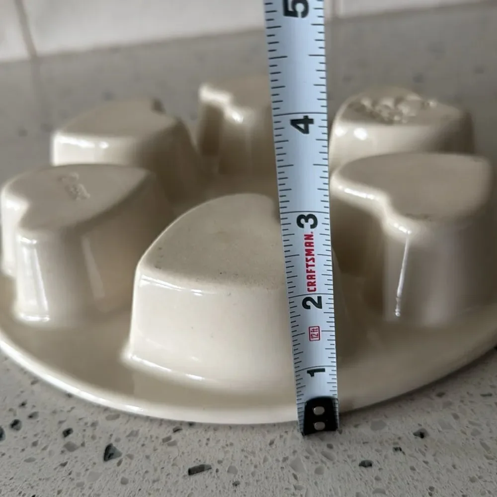 CLAY DESIGN VINTAGE 90s Pottery Hearts Cupcake Pan Hand Painted Irises EUC